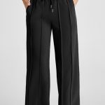 Black Seamed Drawstring High Waist Wide Leg Sweatpants