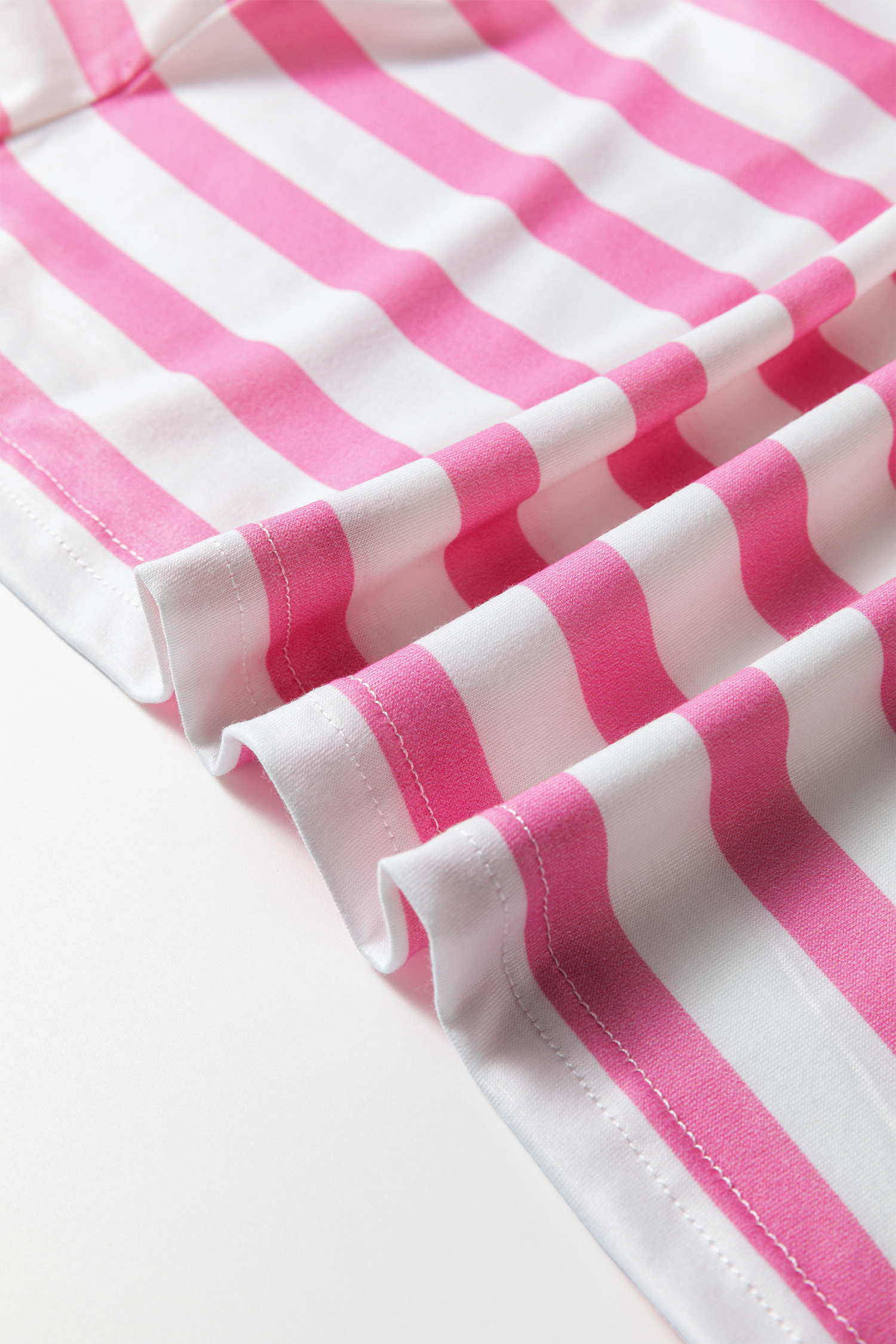 Pink Stripe V Neck Patched Pocket Casual T Shirt - Image 6