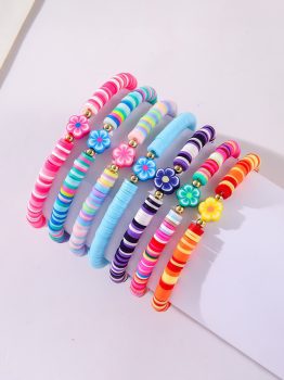 Bonbon 7pcs Flower Decor Vibrant Beaded Polymer Clay Bracelet