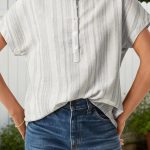 Gray Breathable Gauze Half Button Short Sleeve Casual Blouse