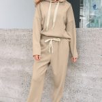 Jet Stream Lace Drawstring Pullover Hoodie and High Waist Pants Corduroy Suit