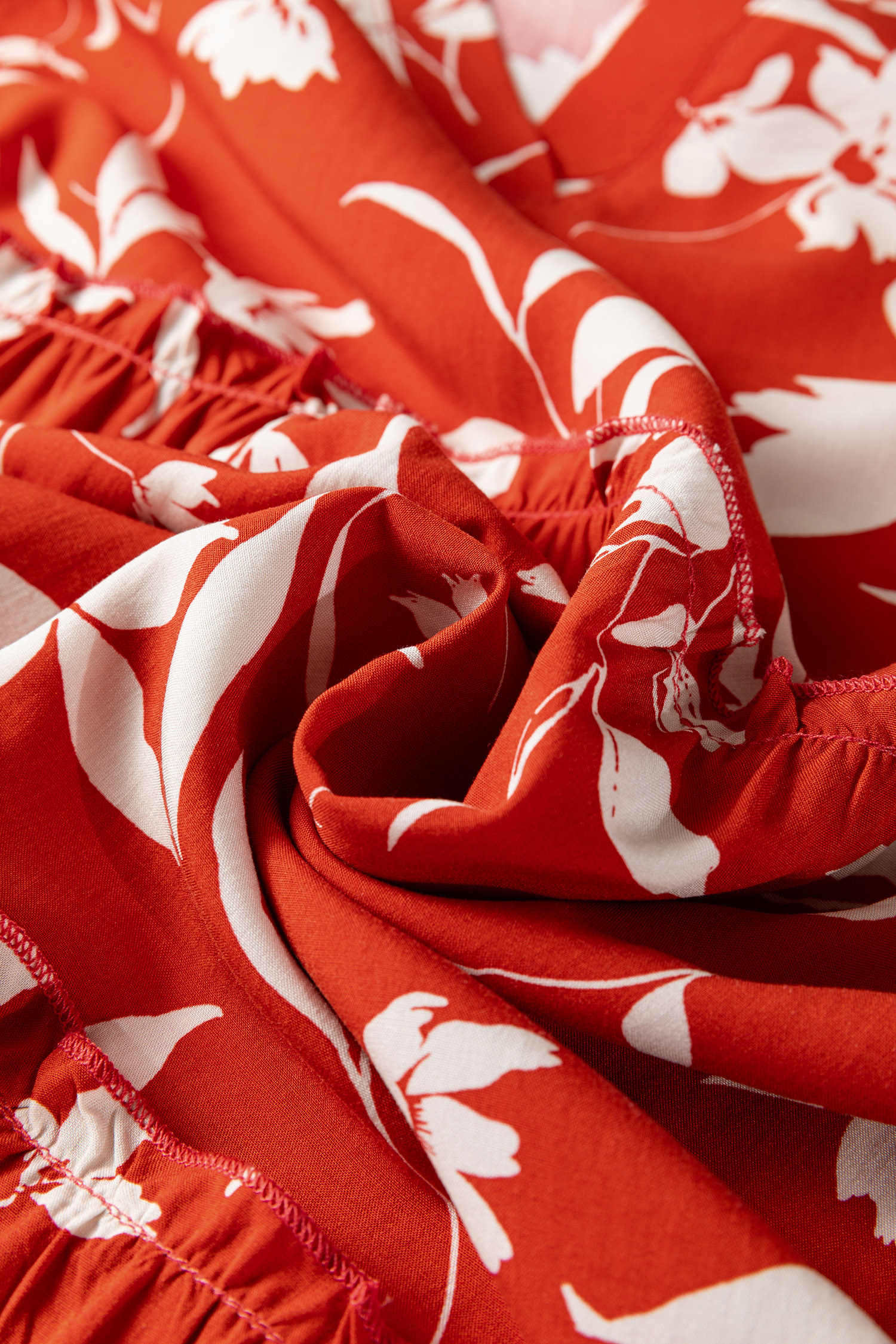 Red Boho Floral Print Lettuce Trim 3/4 Sleeve Mini Dress - Image 7