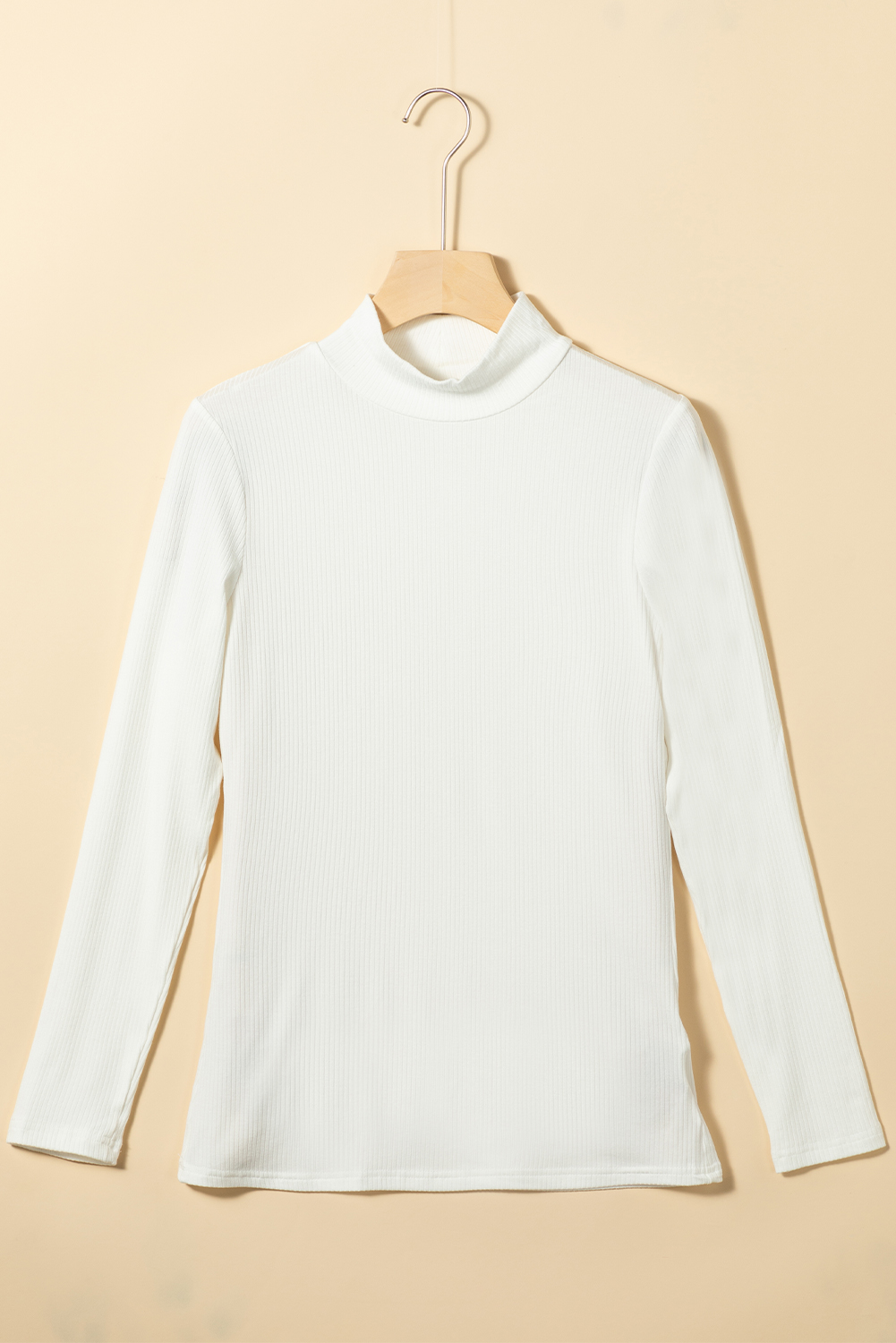 White Ribbed Knit High Neck Long Sleeve Top - Image 6