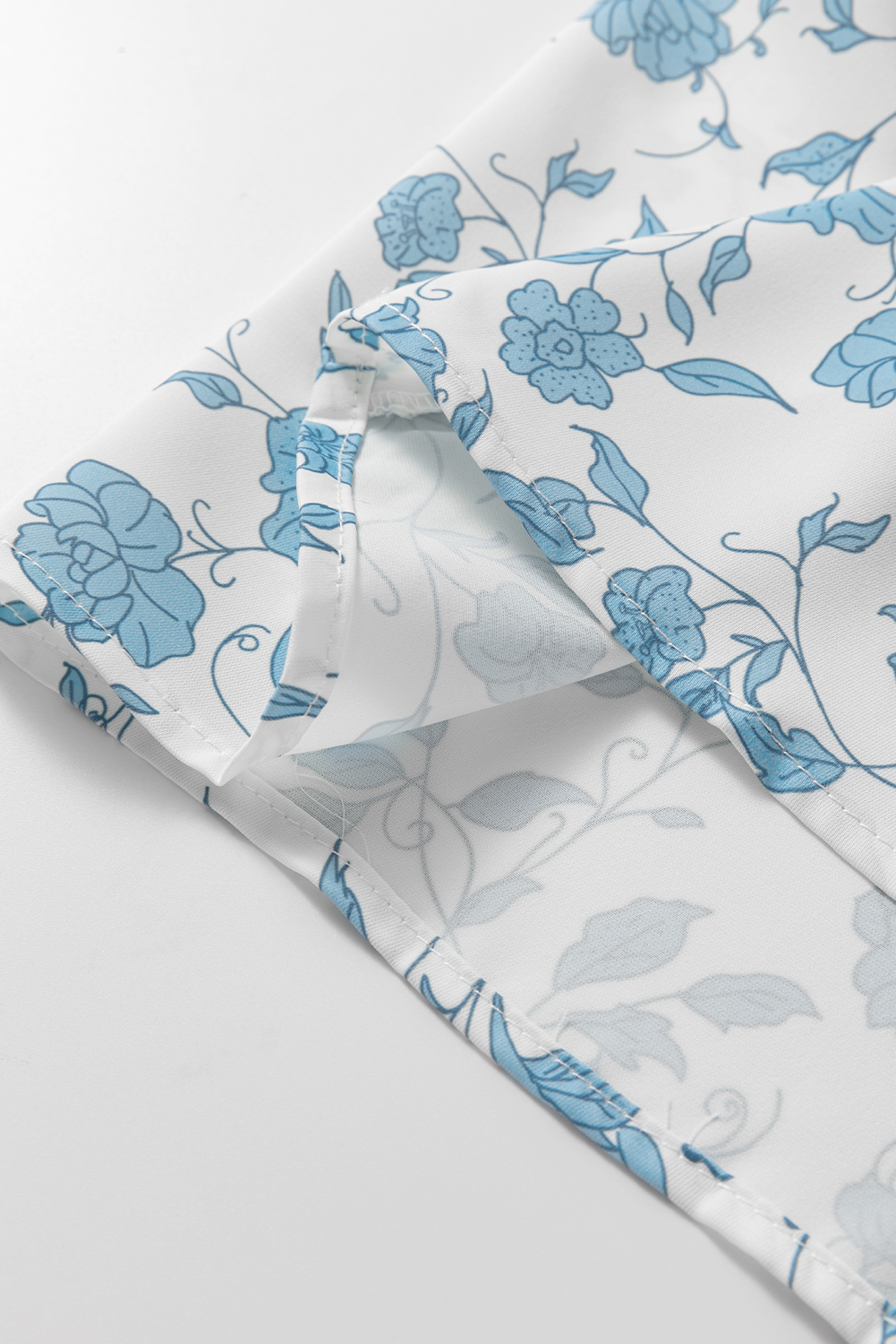 Sky Blue Floral Contrast Bow Puff Sleeve Mini Dress - Image 7