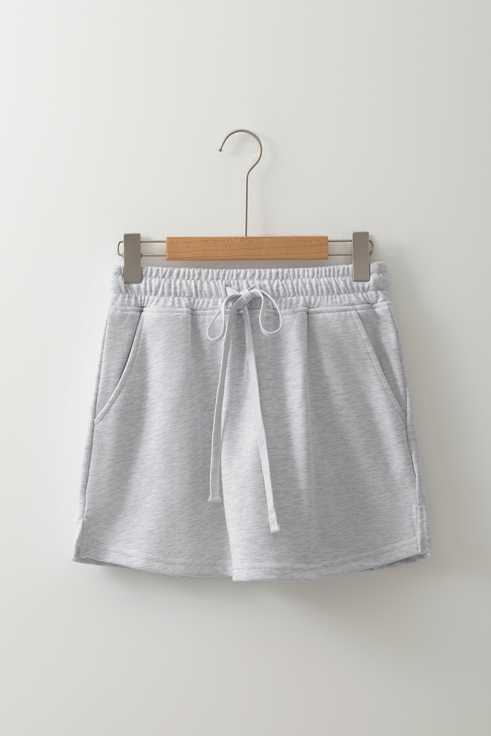 Light Grey French Terry Drawstring Elastic Waistband Mini Skort with Pockets - Image 7