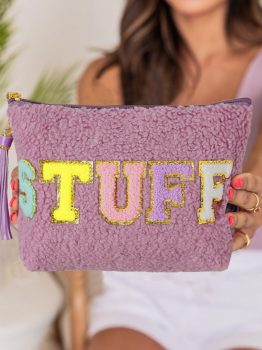 Phalaenopsis Sparkle Letter Pattern Tassel Zipper Makeup Bag