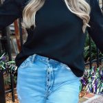 Black Solid Color Dropped Shoulder Long Sleeve Top