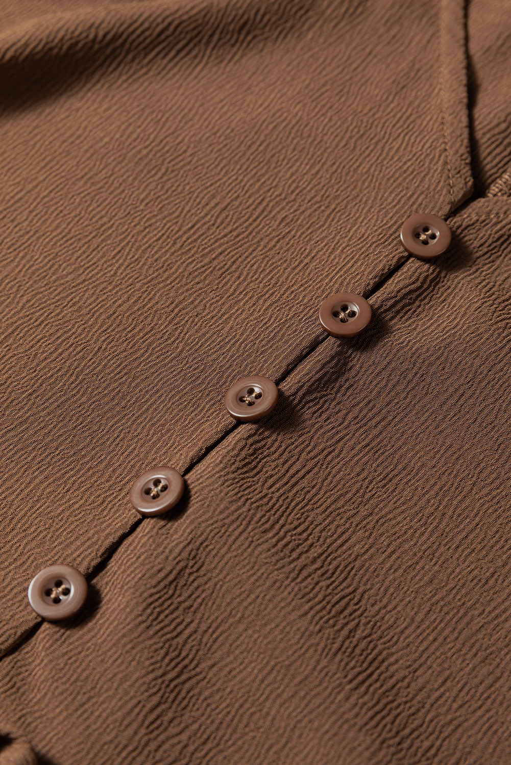 Chestnut Solid Long Sleeve Button V Neck Tiered Maxi Dress - Image 8