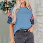 Beau Blue Stars Stripes Short Puff Sleeve Top