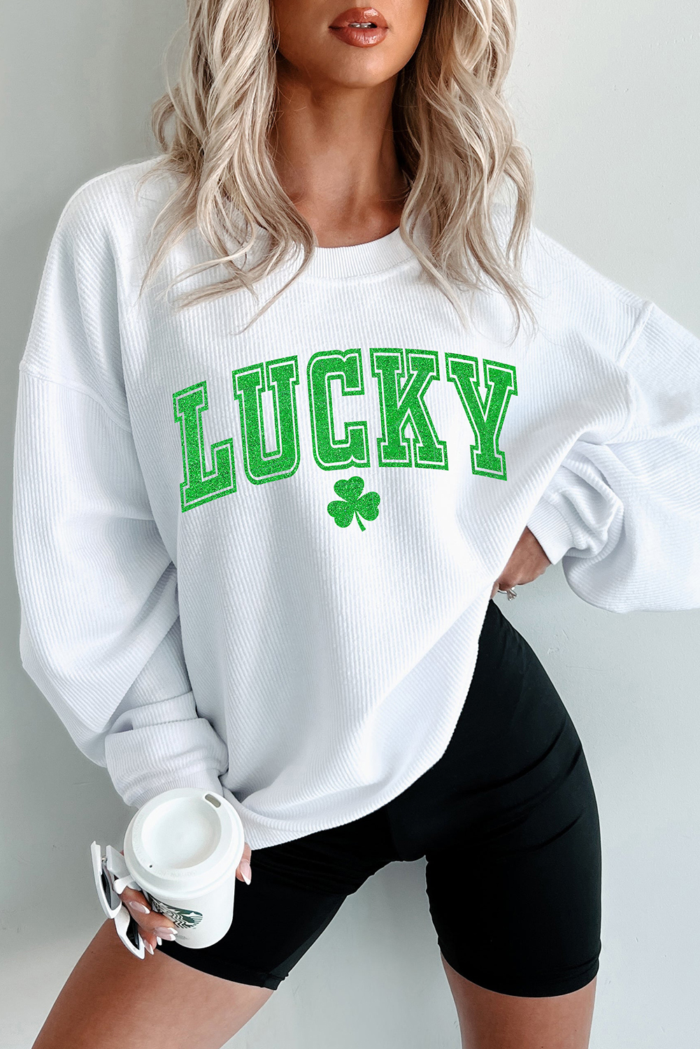 White St. Patricks LUCKY Graphic Corded Sweatshirt - Image 4