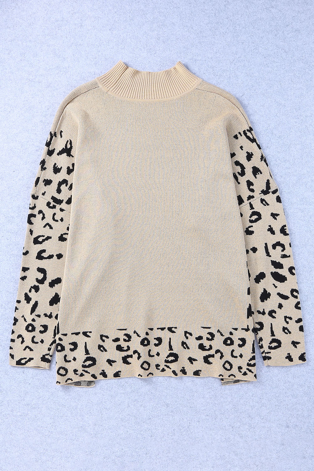 Khaki Leopard High Neck Side Slit Oversized Sweater - Image 7