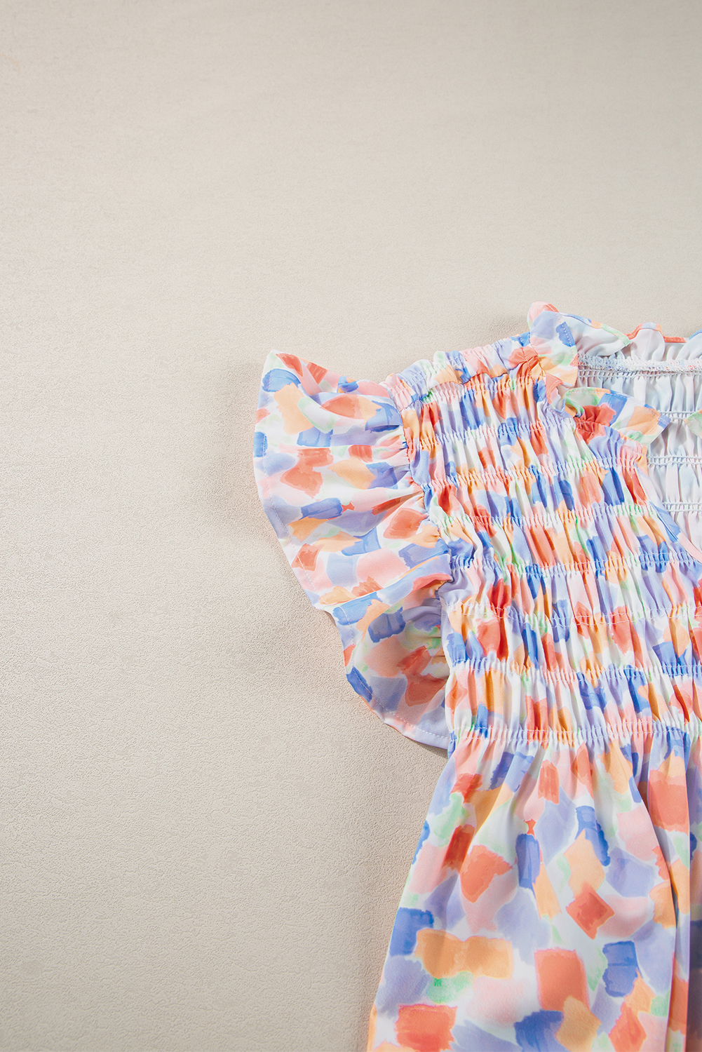 Pink Shirred Yoke Ruffled Abstract Printed Blouse - Image 7