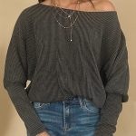Carbon Grey Twisted Ribbed Dolman Long Sleeve Top