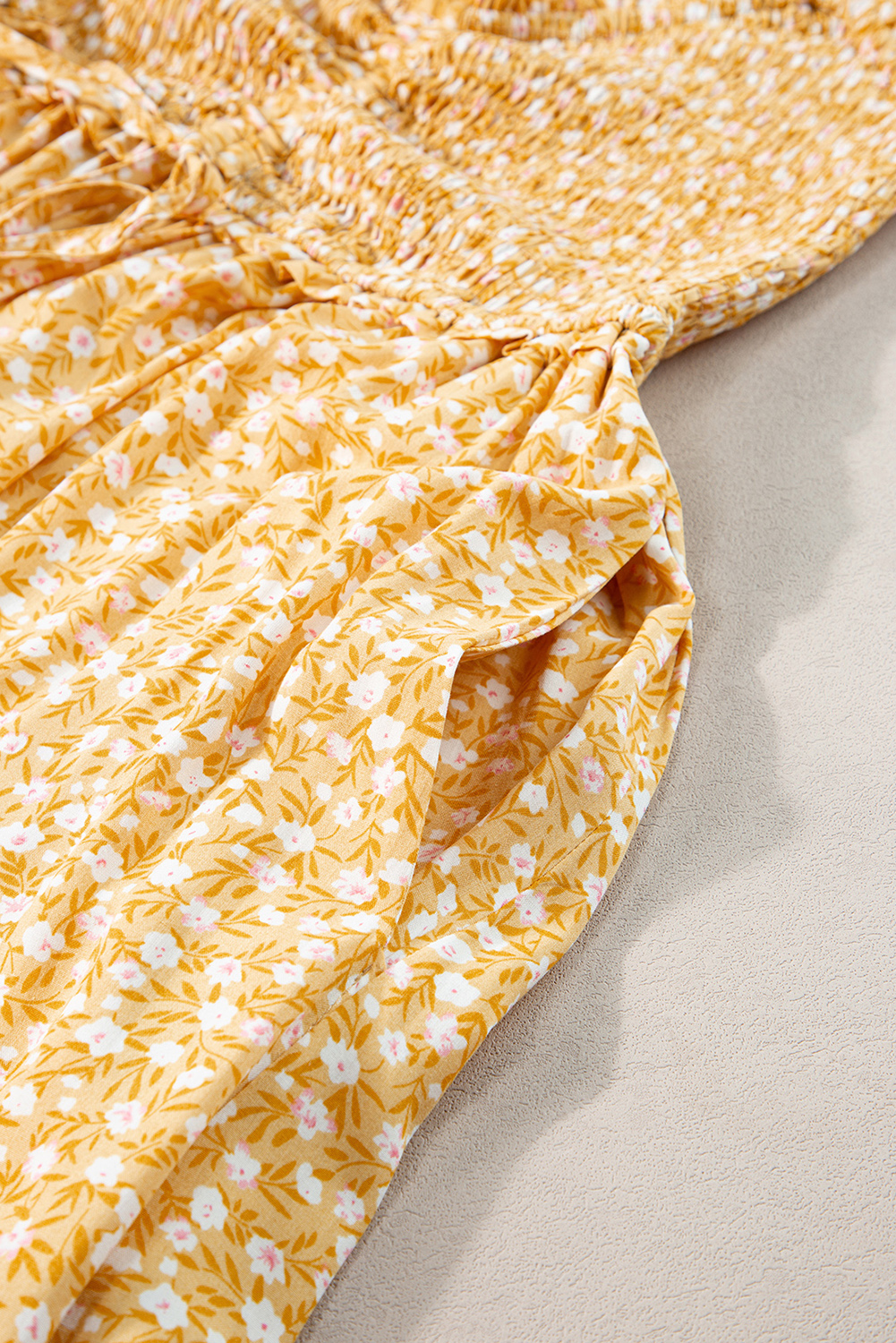 Yellow Frilly Smocked High Waist Floral Maxi Dress - Image 8