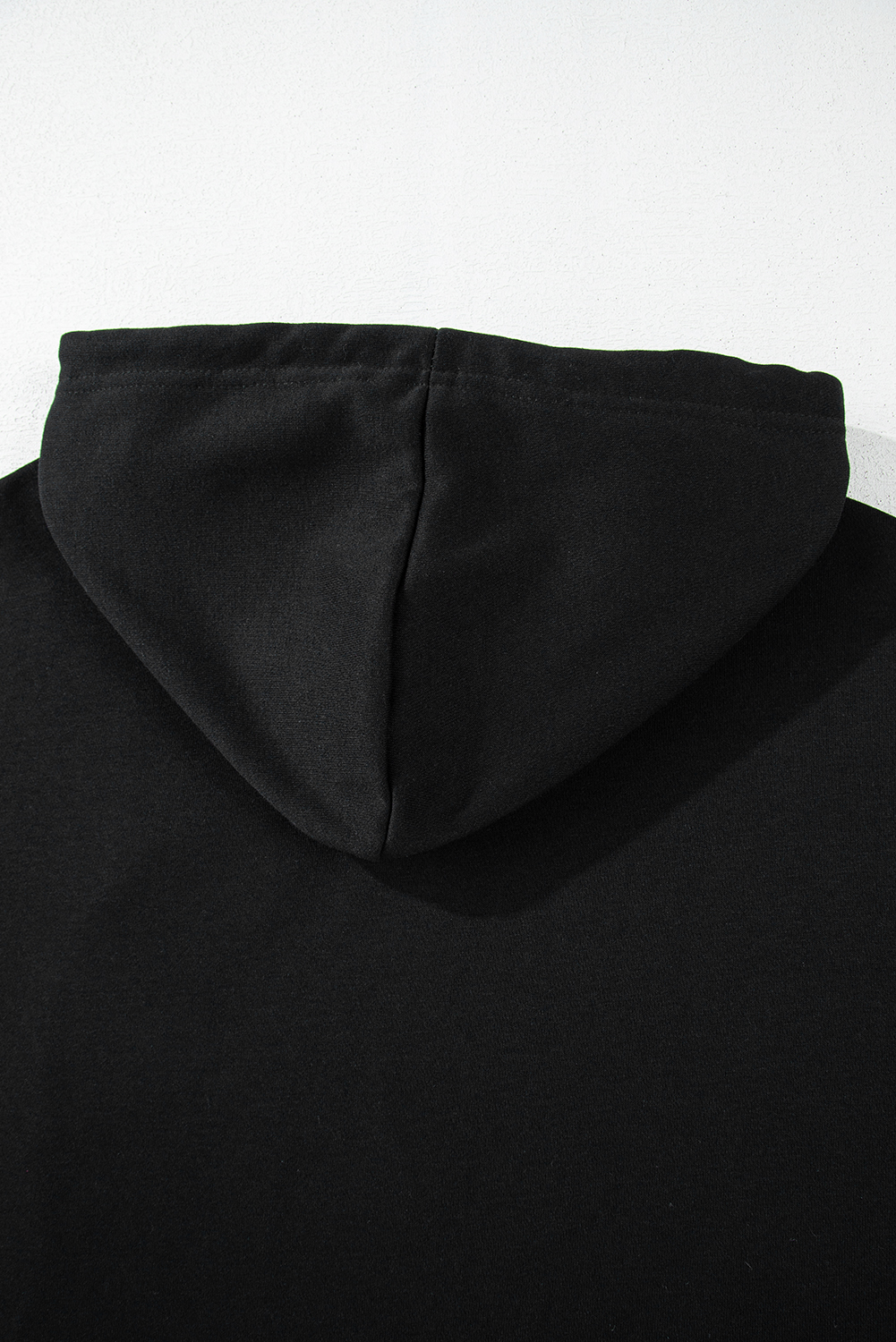 Black Solid Drop Shoulder Drawstring Cropped Hoodie - Image 6