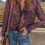 Grape Wine Polka Dot Printed Buttoned Casual Shirt