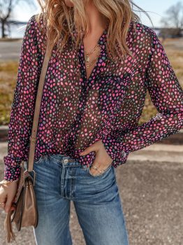 Grape Wine Polka Dot Printed Buttoned Casual Shirt