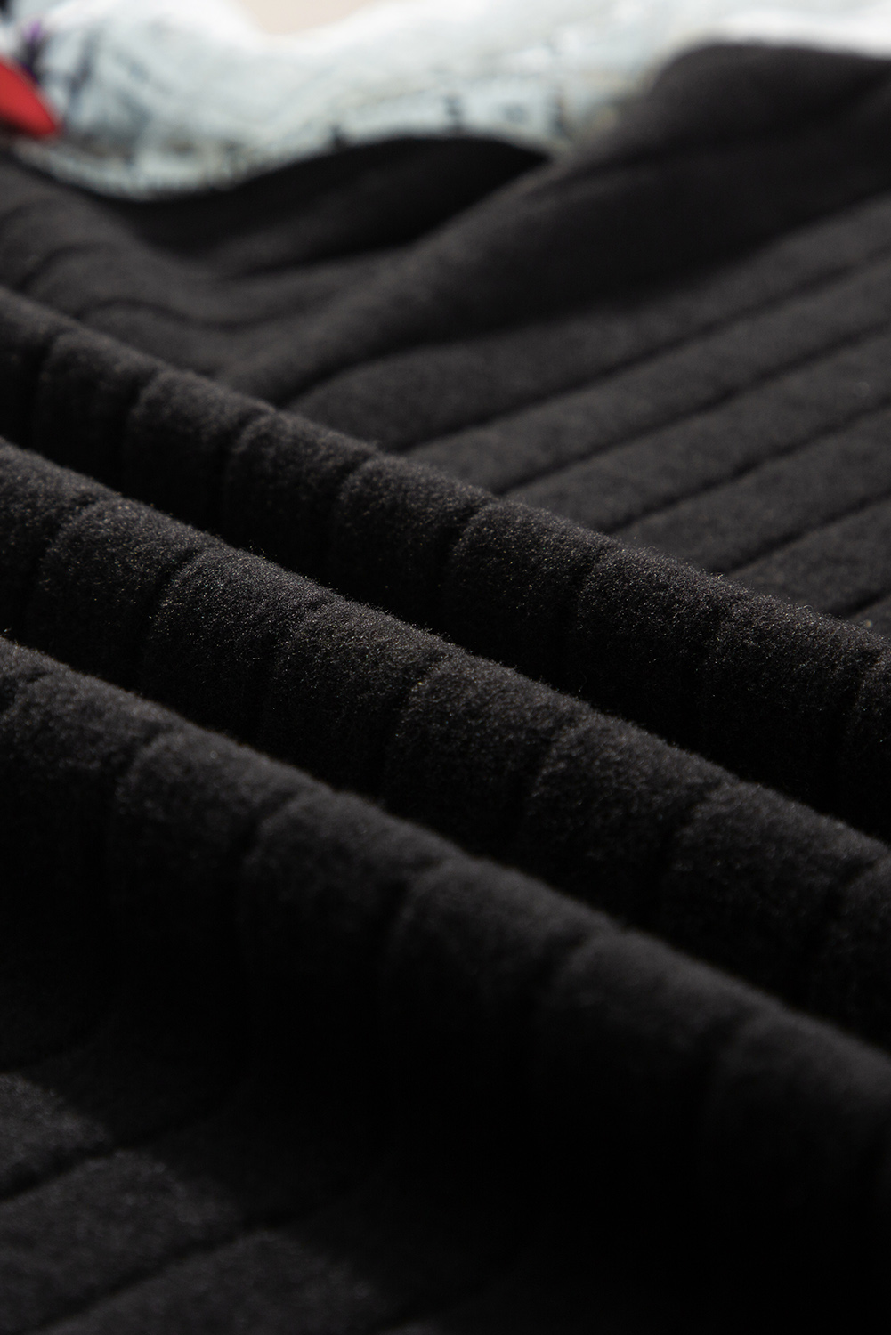 Black Floral Patchwork Long Sleeve Ribbed Blouse - Image 8