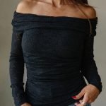 Black Floral Lace Off-shoulder Long Sleeve Slim Top