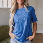 Sky Blue Vintage MOTHERHOOD Letter Graphic T Shirt