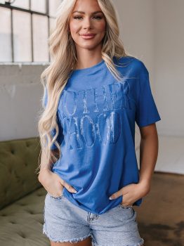 Sky Blue Vintage MOTHERHOOD Letter Graphic T Shirt