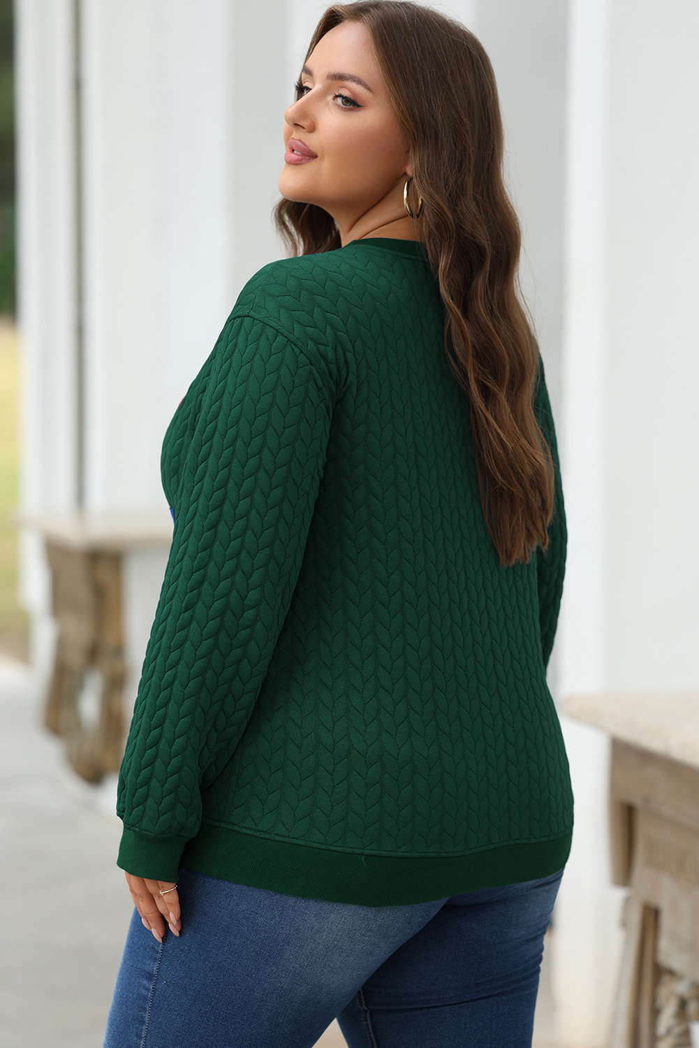 Blackish Green Merry And Bright Cable Knit Pullover Sweatshirt - Image 4