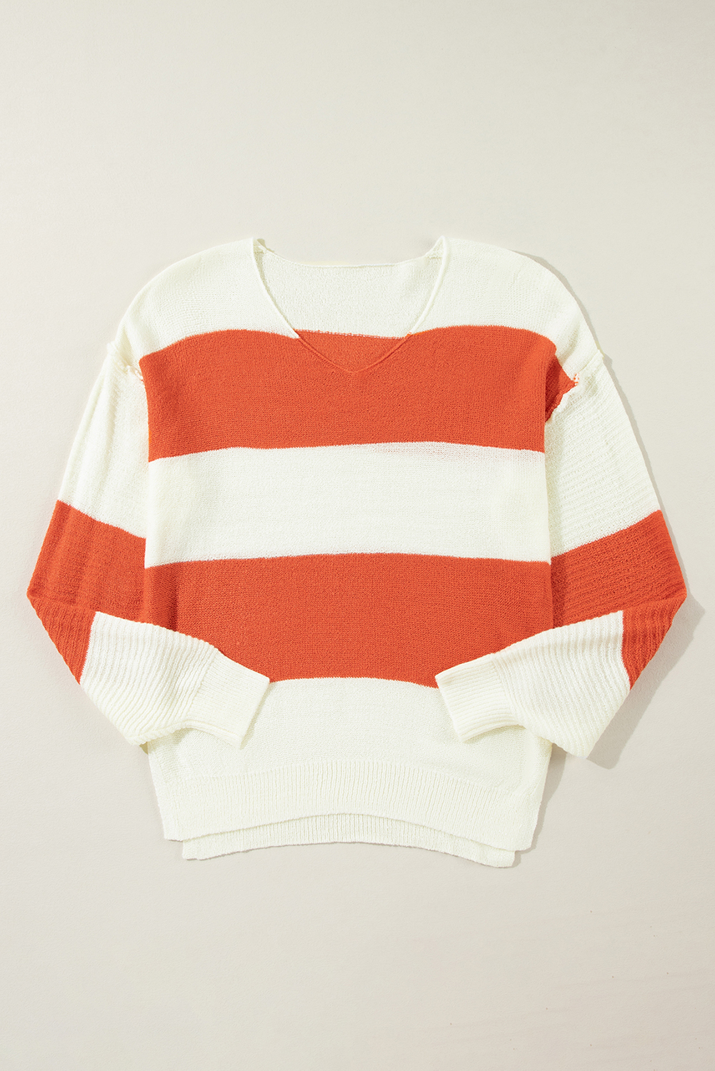 Orange Stripe Loose Color Block Drop Shoulder Bubble Sleeve Sweater - Image 4