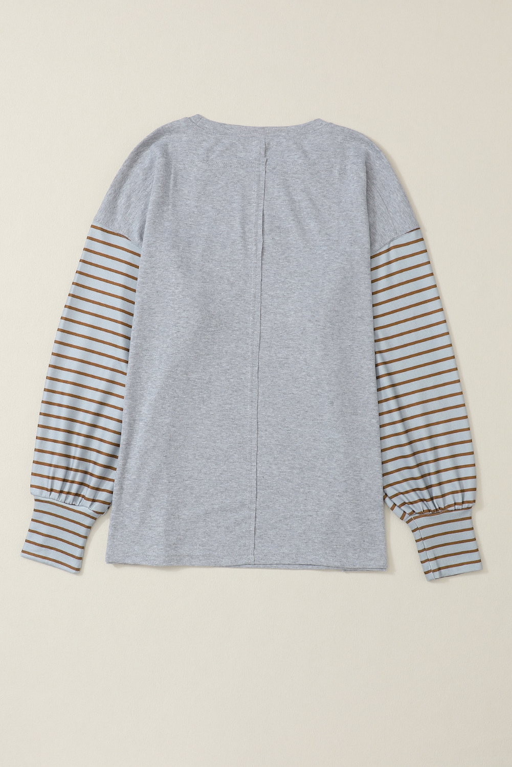 Gray Colorblock Striped Bishop Sleeve Top - Image 7