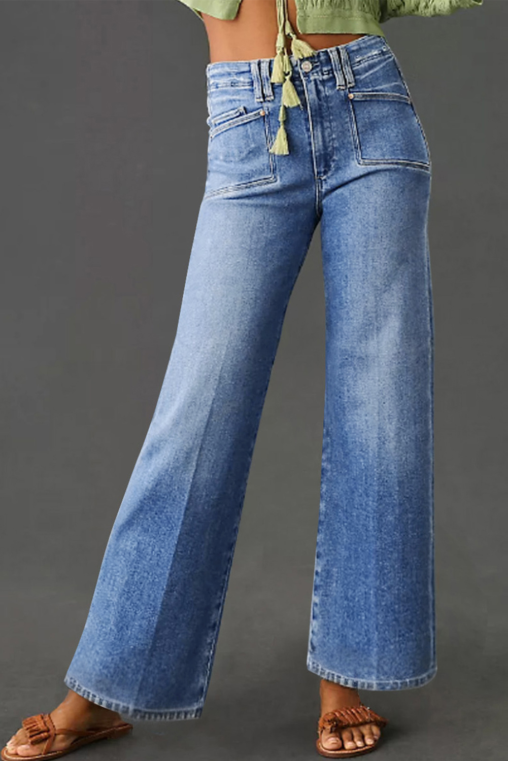 Dusk Blue Loose Straight Leg Cropped High Waist Jeans - Image 4