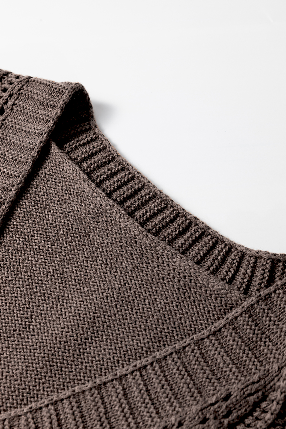 Dark Khaki Open Knit Drop Shoulder Sweater Cardigan - Image 6