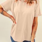 Khaki Casual Plain Crew Neck Tee