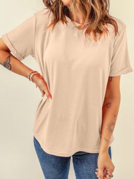 Khaki Casual Plain Crew Neck Tee