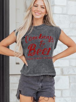 Sleet Cowboy & Beer Western Graphic Mineral Wash Tank Top