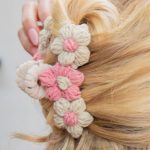 Pink Flower Crochet Cover Large Hair Claw Clip