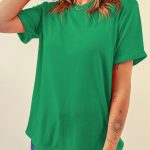 Bright Green Casual Plain Crew Neck Tee