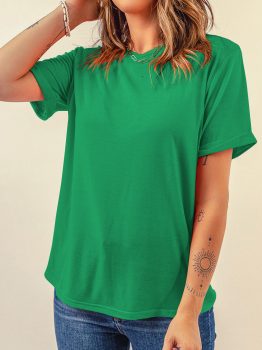 Bright Green Casual Plain Crew Neck Tee