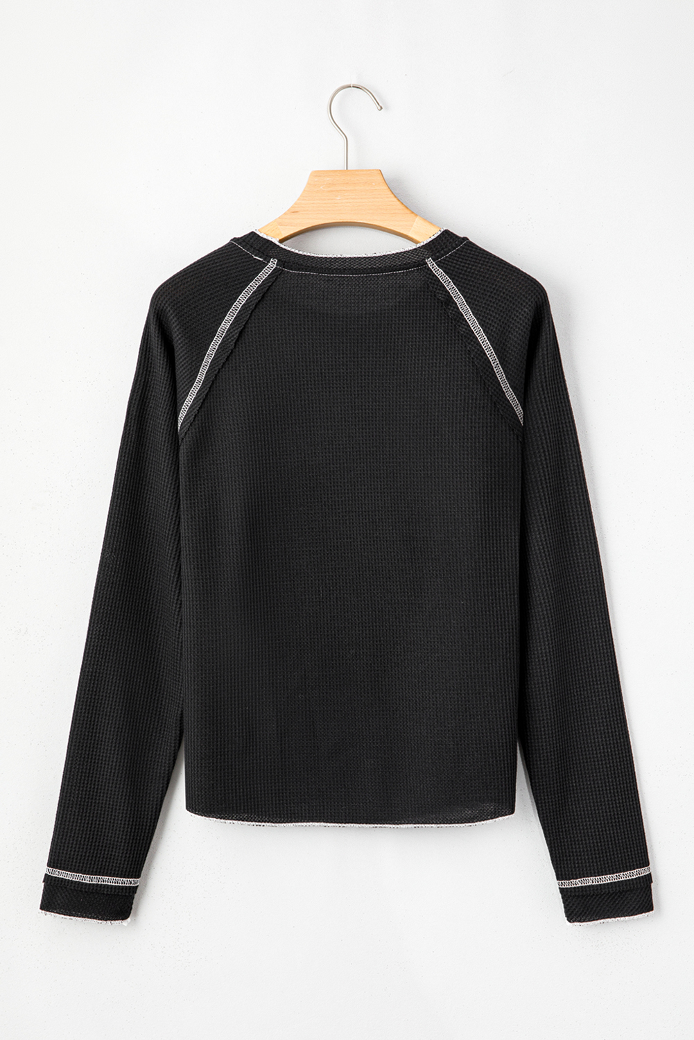 Black Textured Round Neck Long Sleeve Top - Image 6