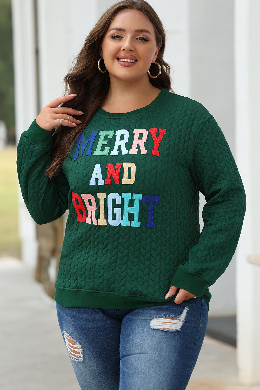 Blackish Green Merry And Bright Cable Knit Pullover Sweatshirt - Image 8