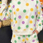 Multicolour Polka Dot Print Drop Shoulder Pullover Drawstring Shorts Set