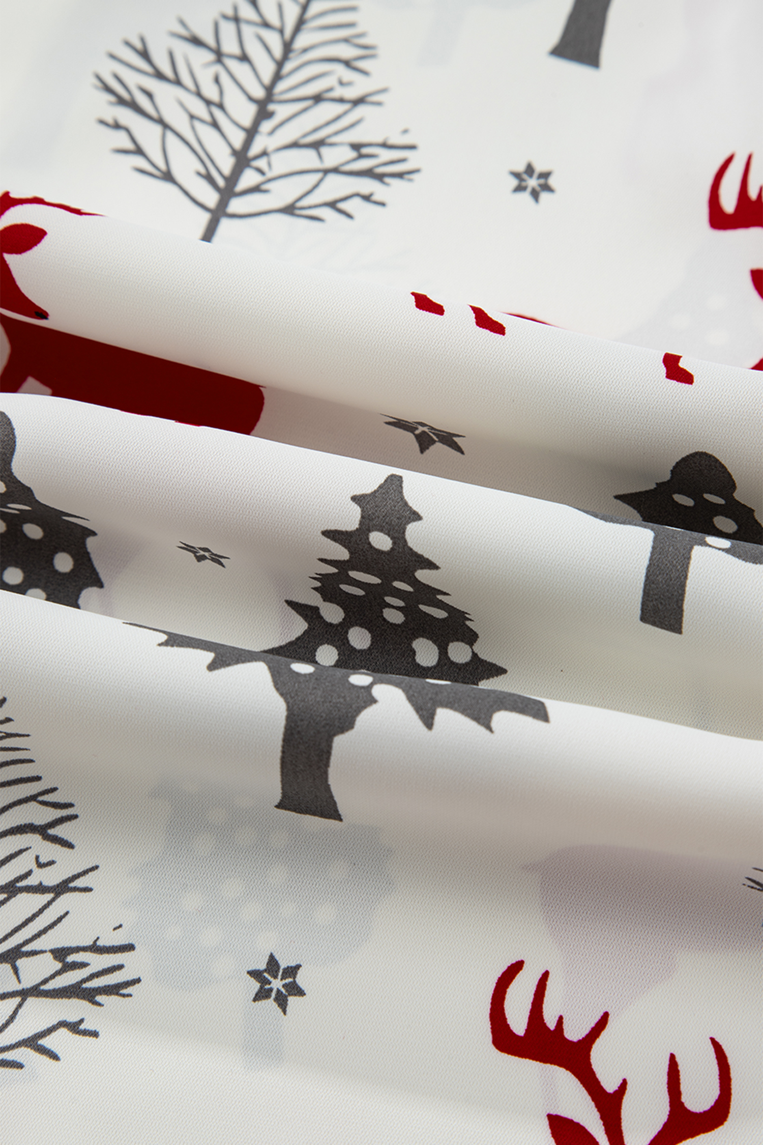 White Christmas Fashion Print Velvet Trim Bow Knot Pajama 2pcs Short Set - Image 7