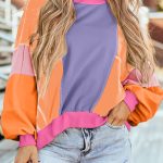 Orchid Petal Colorblock Patchwork Exposed Stitching Oversize Top