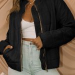 Black Zip-Up Pocket Quilted Jacket