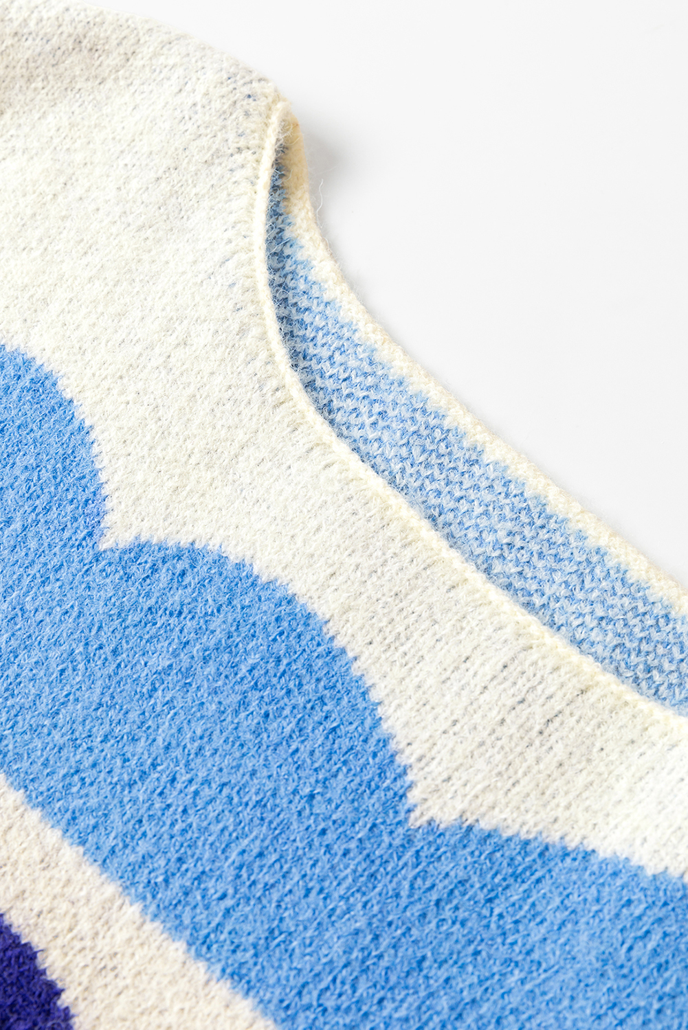 Dark Blue Wave Striped Balloon Sleeve Drop Shoulder Sweater - Image 7