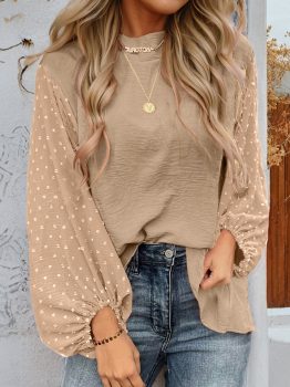 Parchment Swiss Dot Balloon Sleeve Loose Blouse