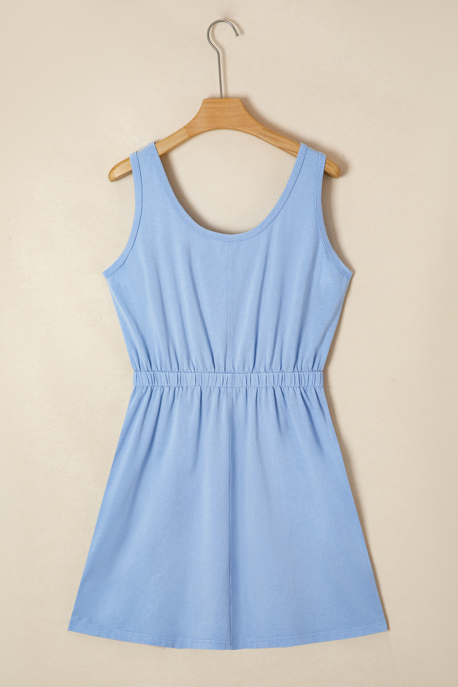 Sky Blue Mineral Wash Elastic Waist Tank Dress with Side Pockets - Image 4