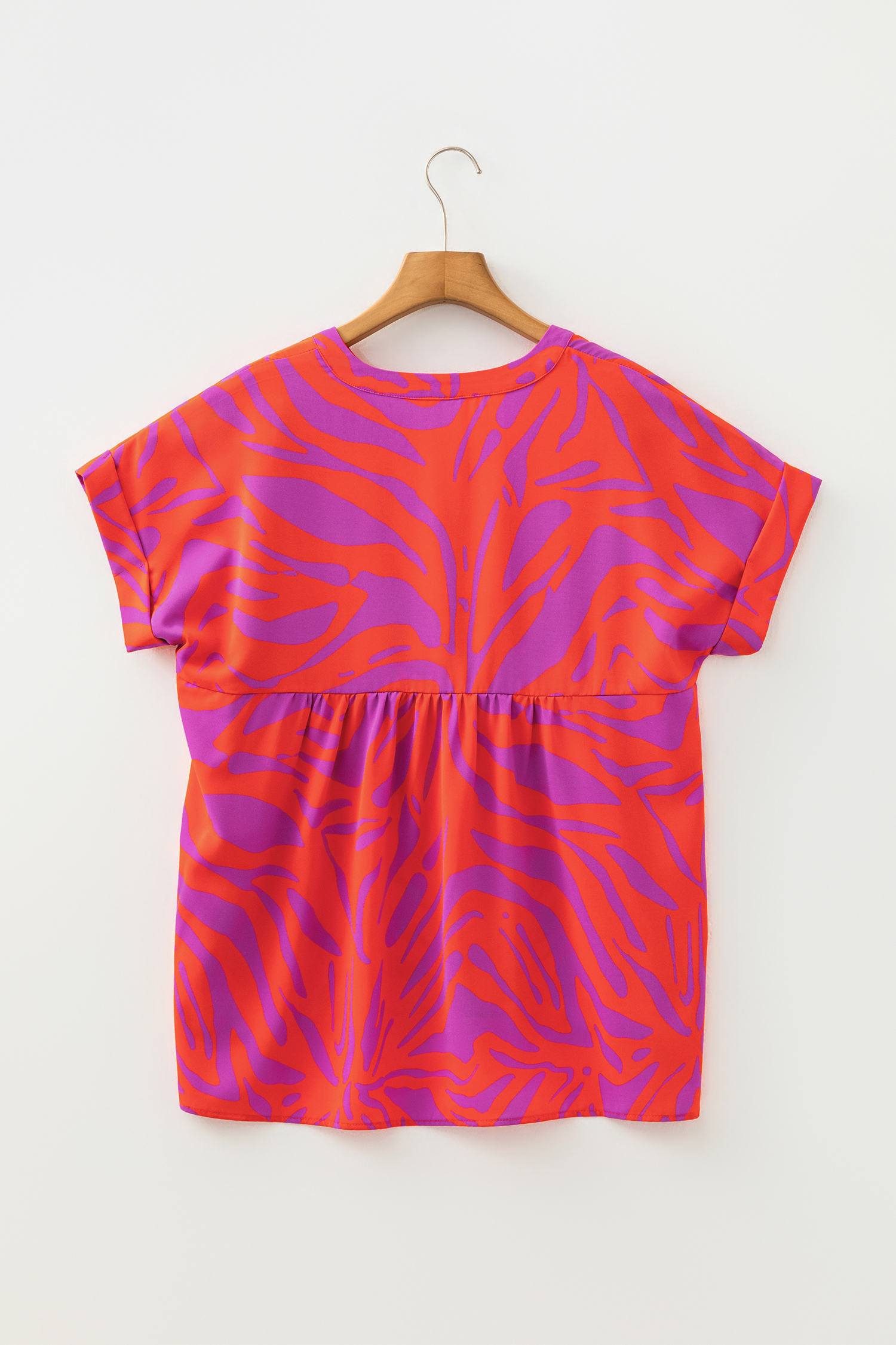 Multicolour Abstract Print V Neck Cuffed Short Sleeve Shift Slit Blouse - Image 4