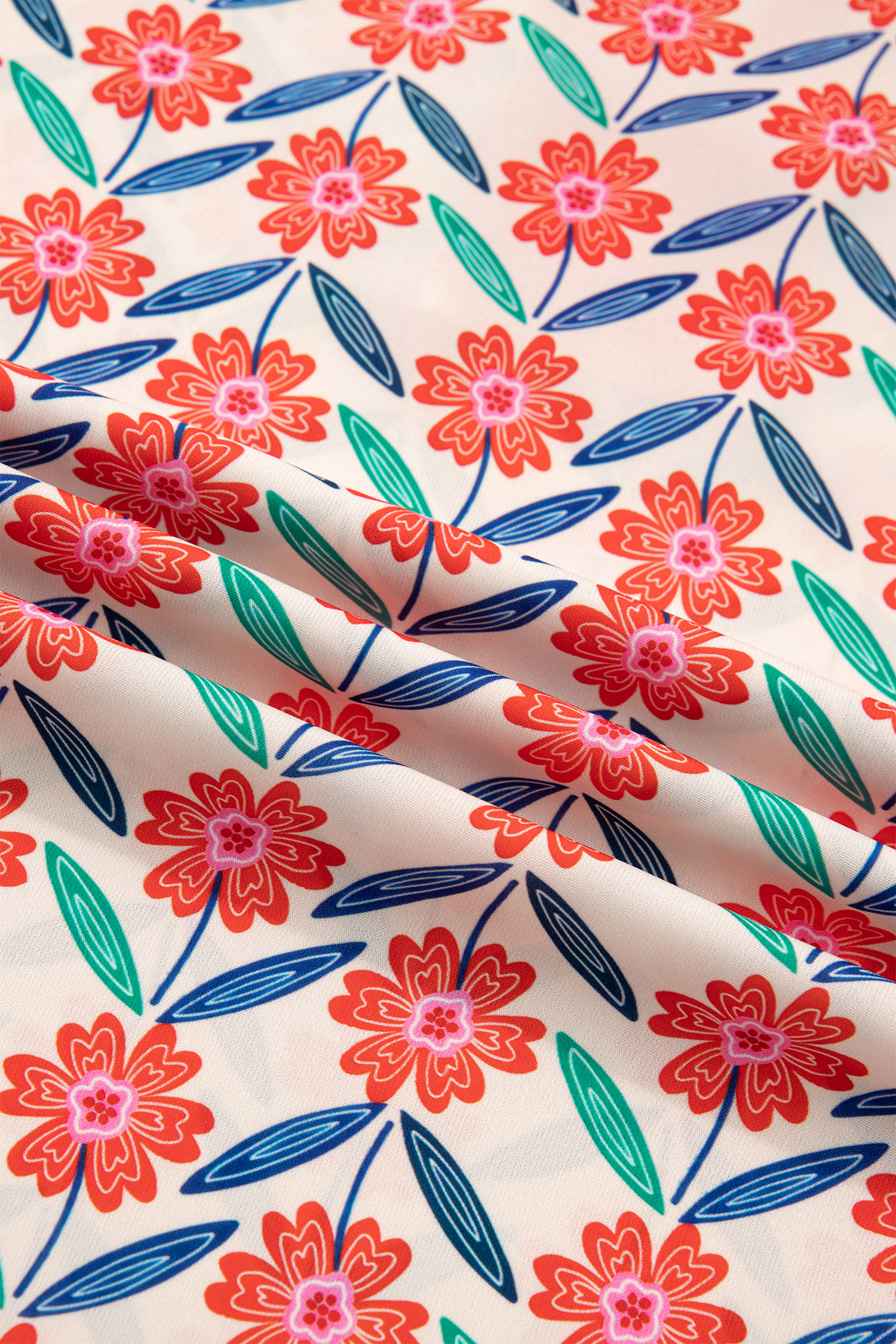 Red Floral Print Striped Detail V Neck Ruffled Short Sleeve Blouse - Image 8