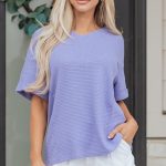 Wisteria Waffle V Neck Short Sleeve Knit Top