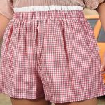 Pink Contrast Trim Plaid Print Plus Size Shorts