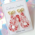 Fiery Red Clear Easter Bunny Bowknot Studded Earrings